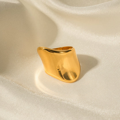 Gold Stainless Steel Minimalist Wide-face Ring