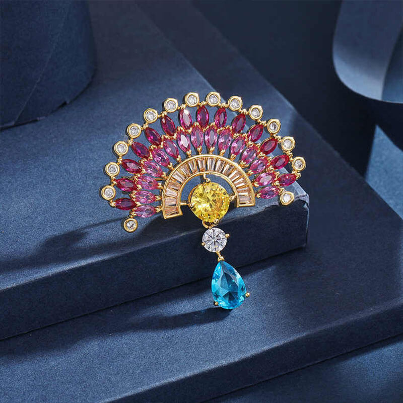 Luxurious Sparkling Scalloped Colorful Brooch