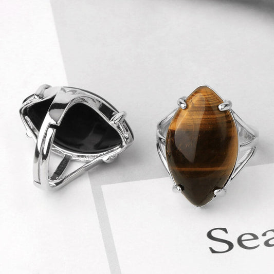 Hollow Olives Cut Stones Horse Eye Adjustable Ring