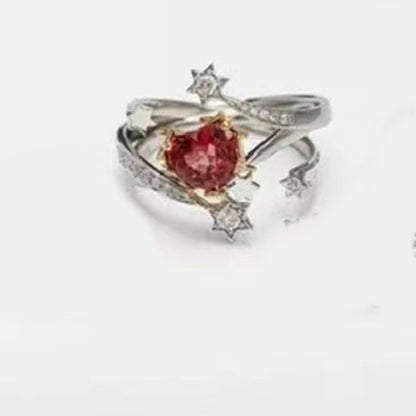 Inlaid Red Zircon Open Ring