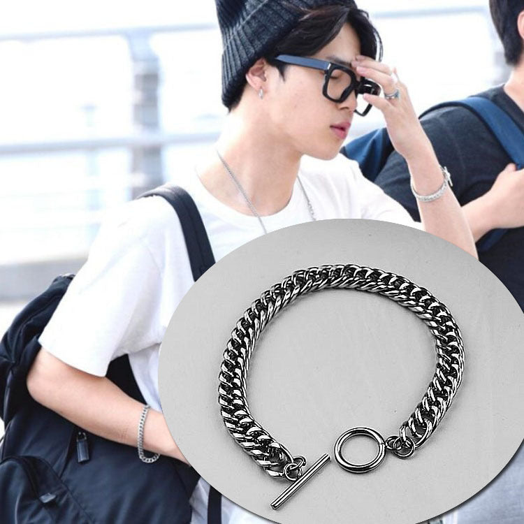 Park Ji-min with The Same Fashion Titanium Steel Bracelet