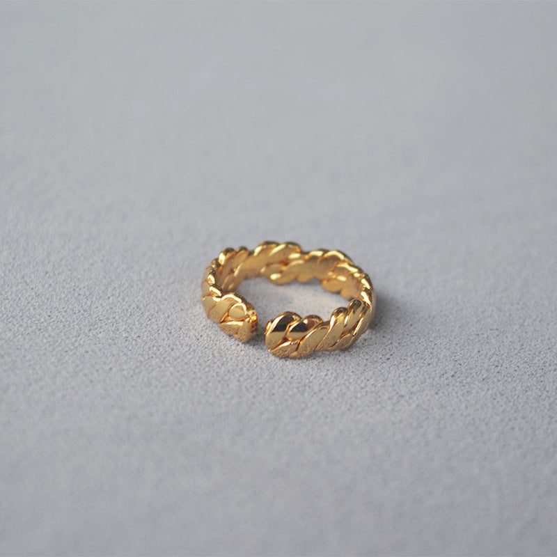 Niche Fashion Design Hand Woven Brass Gold Plated Open Ring