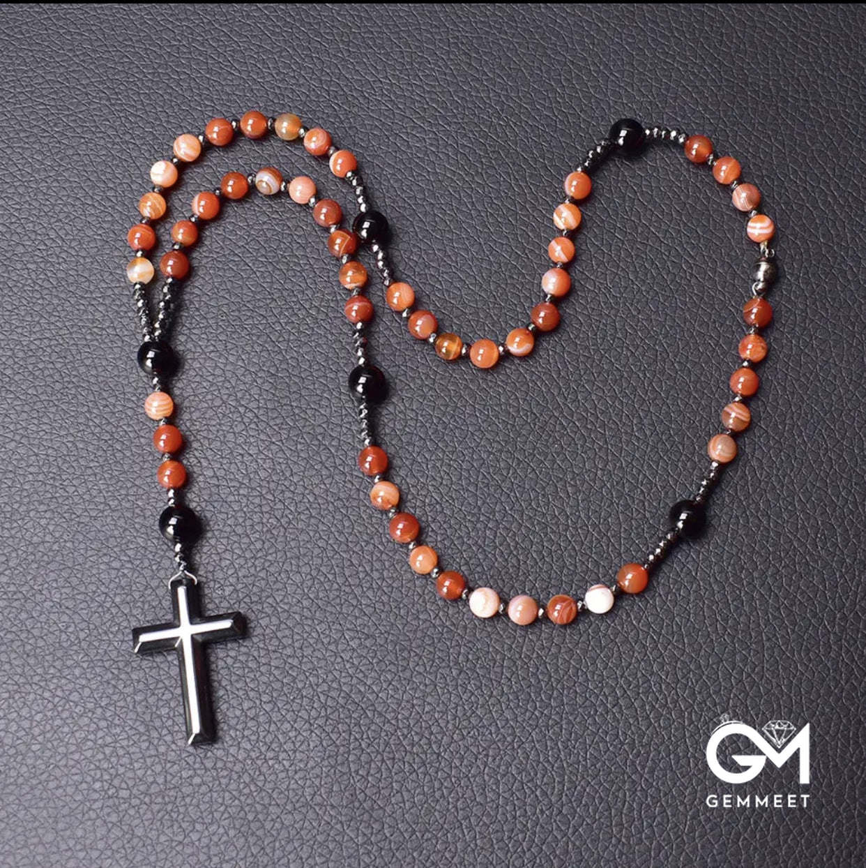 Cross Catholic Stone Rosary Necklace