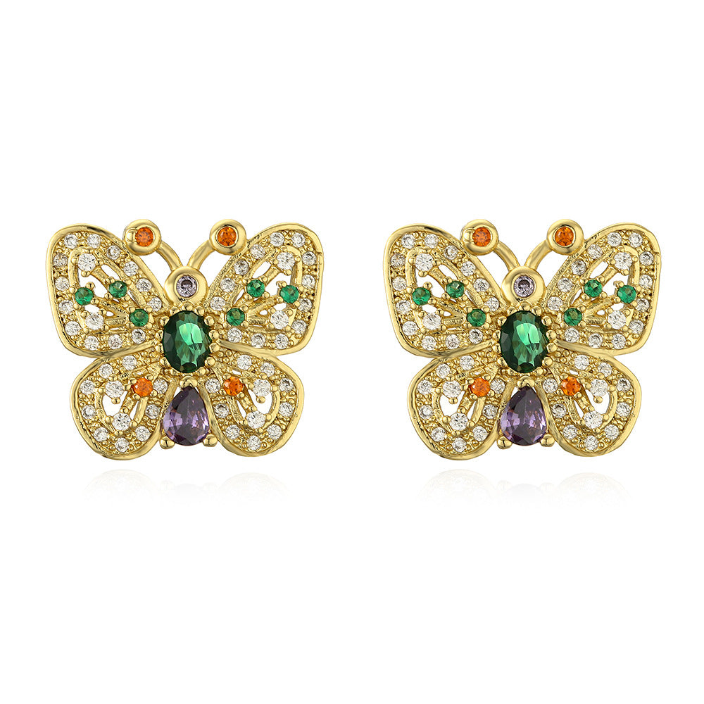 Cute Hollow Butterfly Pearl & Full Stones Stud Earrings