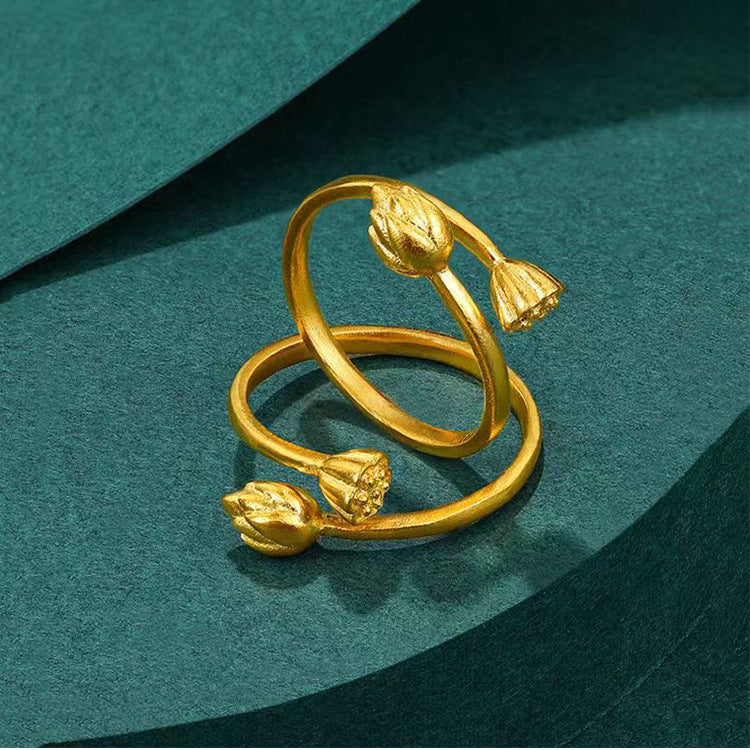 French Trendy Lotus Open Ring