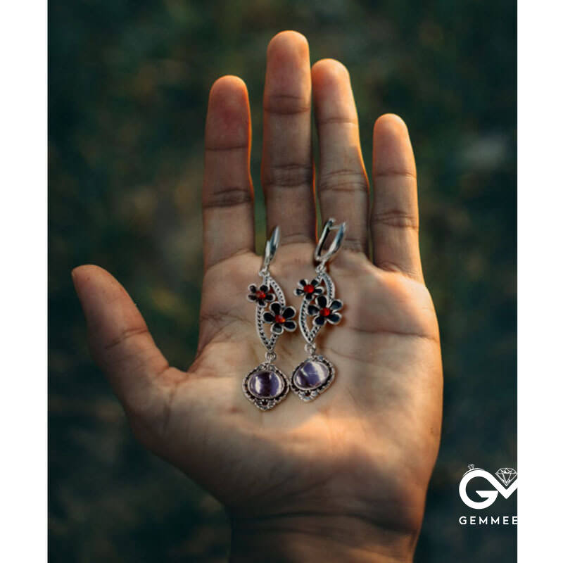 Bohemian Floral Metal Purple-pink Stone Earrings