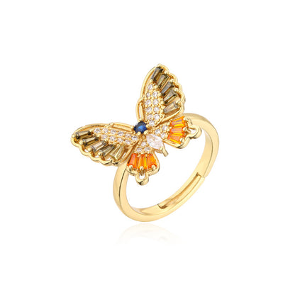 Golden Butterfly Shape Full Stones Ring