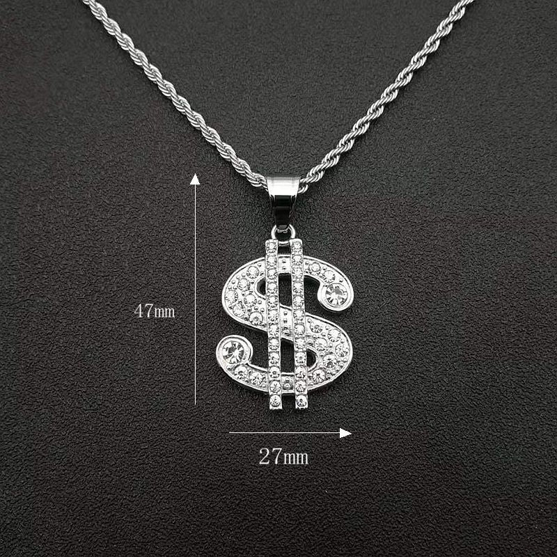 Hip Hop Jewelry Gold Plated Zirconia Dollar Sign Pendant