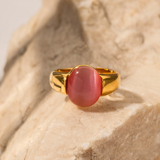 Minimalism Oval Cut Cat Eye Stone Signet Ring