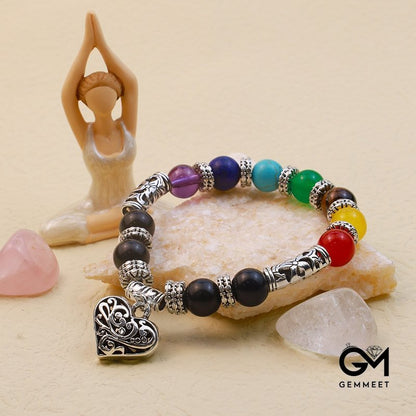 Chakra Natural Stone Heart Bracelet