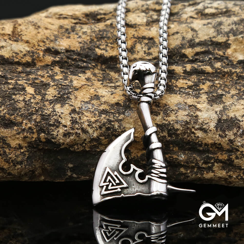 Stainless Steel Viking Axe Triangle Logo Necklace