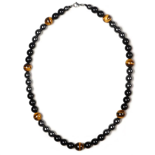 Healing Crystal Obsidian Tiger Eye Hematite Beads Necklace