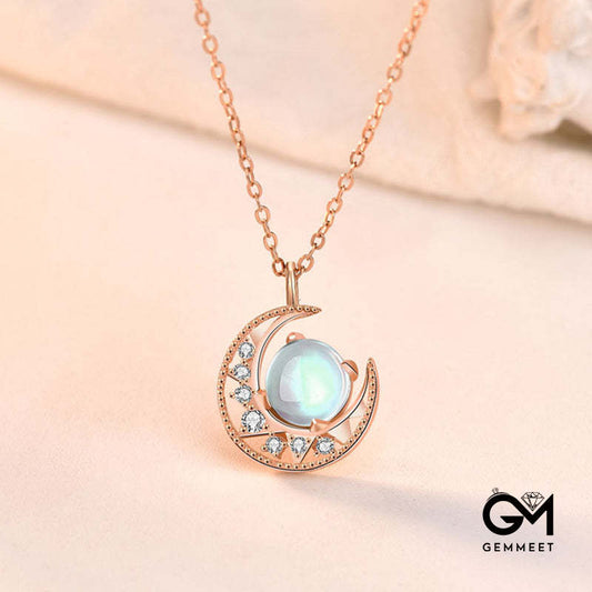 Moonstone Moon Pattern Love Necklace Pendant