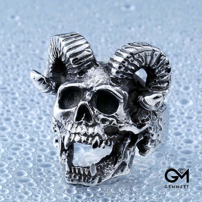 Stainless Steel Punk Satanic Sheep-head Skull Ring