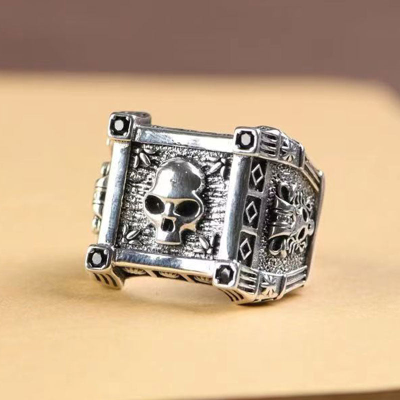 Skull Totem Square Punk Signet Ring