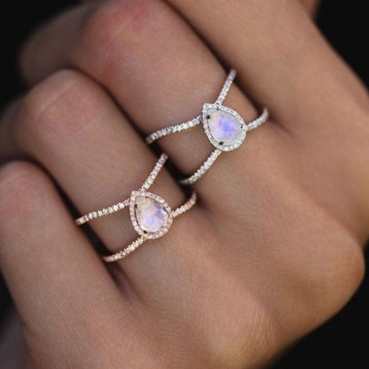 Drip Pear Cut Moonstone 2 Layer Ring