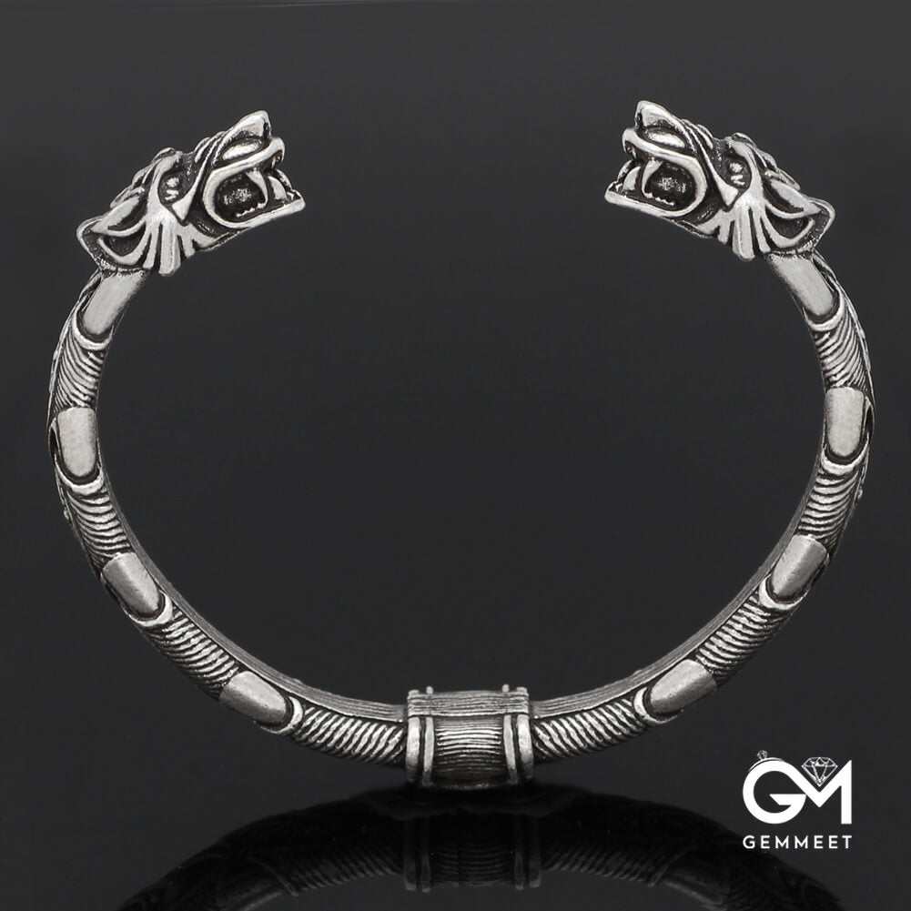 Nordic Double-headed Dragon Open Bracelet