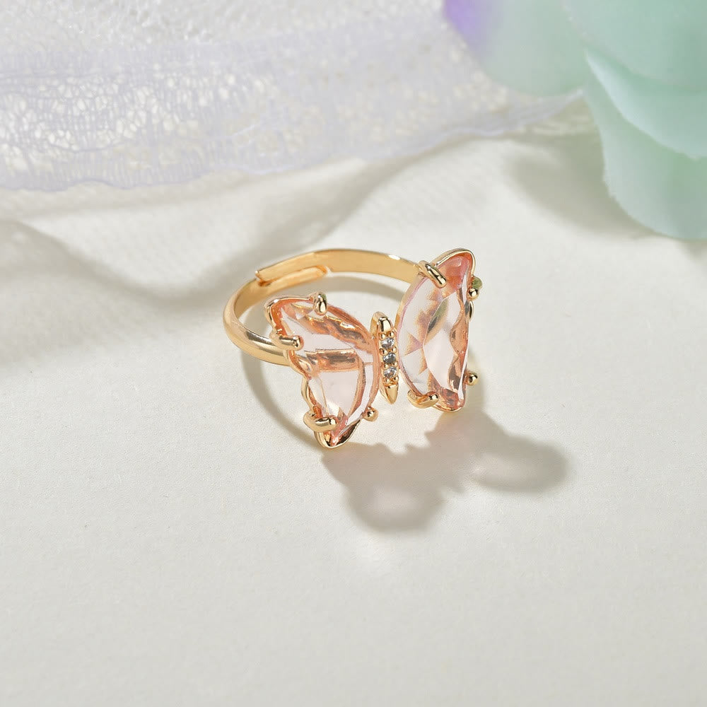 Multicolor Crystal Butterfly Adjustable Ring