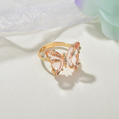 Multicolor Crystal Butterfly Adjustable Ring