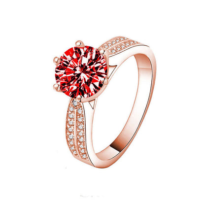 Six-claw Pigeon Blood Red Crystal Ring Fashion Ruby Ring Full of Diamonds Low Luxury Imitation Diamond Ring