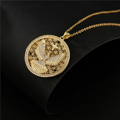 Eagle & Cross Disc Pendant Necklace