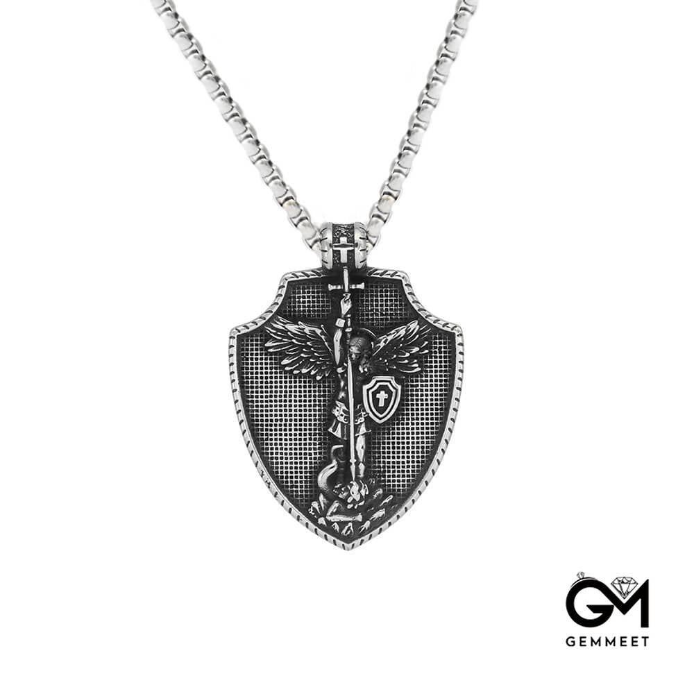 Vintage Myth Angel Titanium Steel Cross Shield Necklace