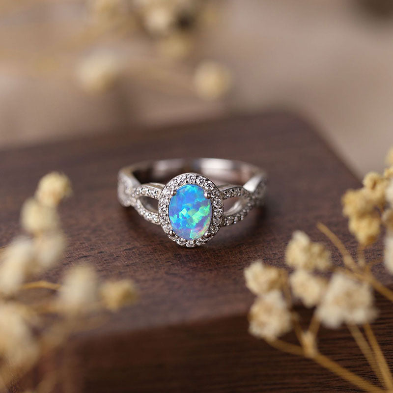 S925 Silver Egg Shaped Opal Ring