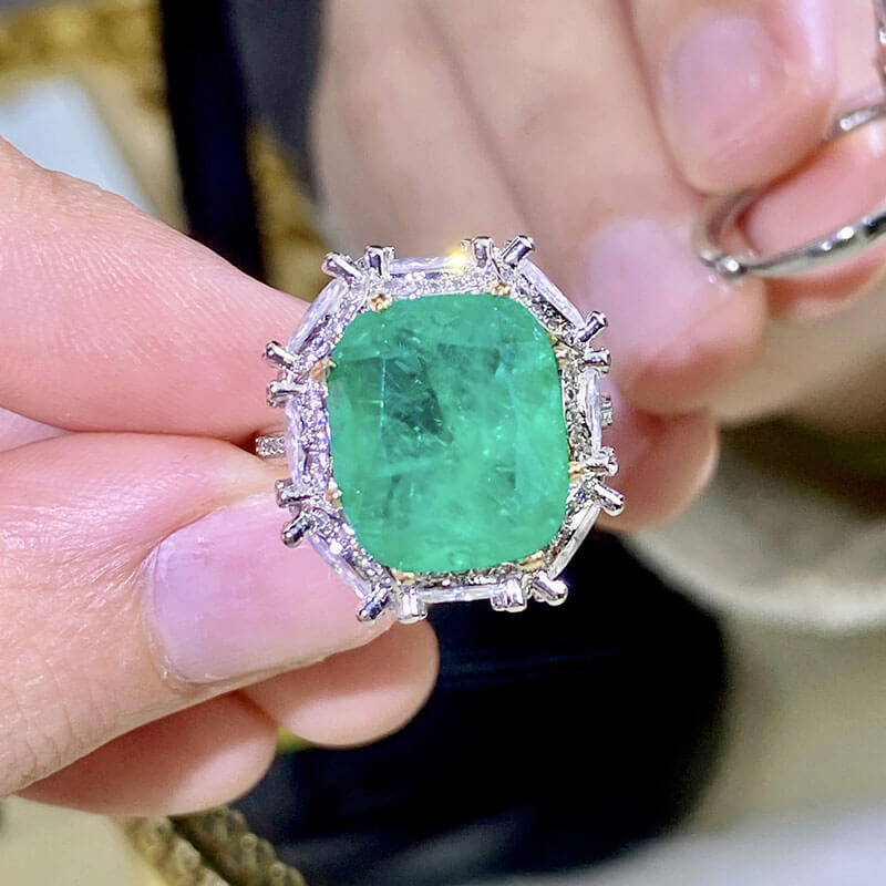 Imitation Natural Cotton Emerald Ring Big Carat Fat Rectangular Green Diamond Color Treasure Ring