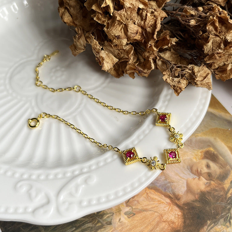 Square Red Zircon Vintage Bracelet