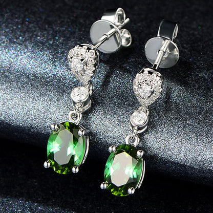 Vintage Emerald Crystal Earrings Low Luxury Diamond-Set Zircon Four-claw Stud Earrings