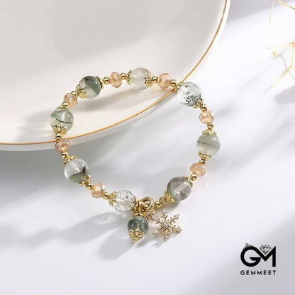 Green Phantom Quartz Zircon Snowflake Pendant Bracelet