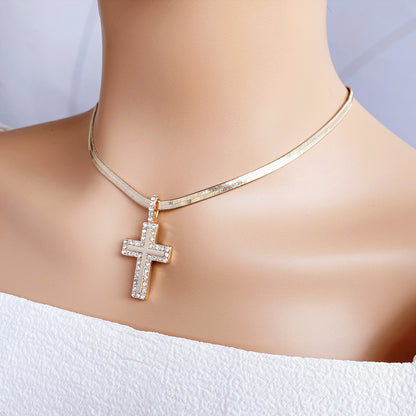 Snakeskin Chain Cross Frame Pendant Necklace