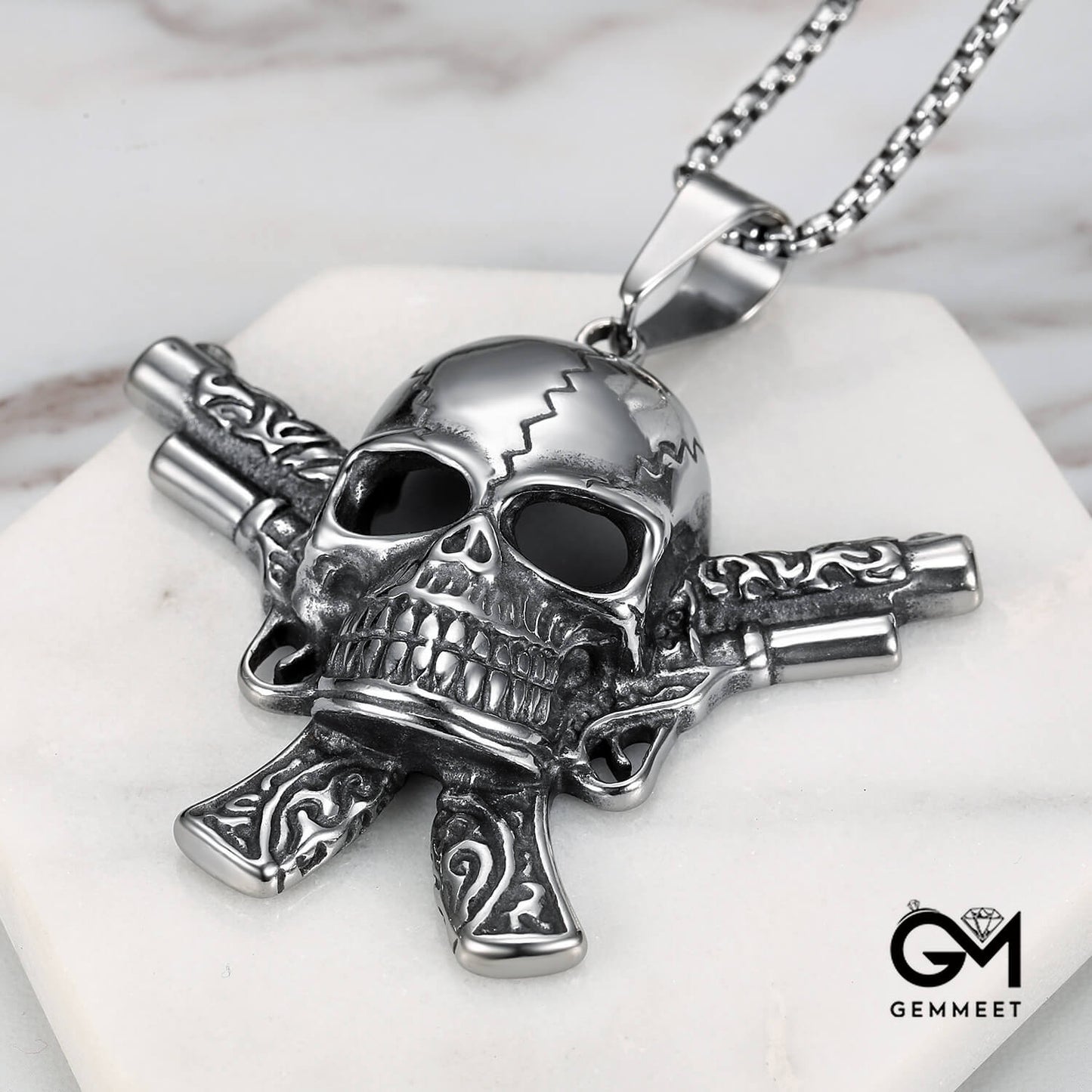 Skull Men's Double Gun Skull Necklace