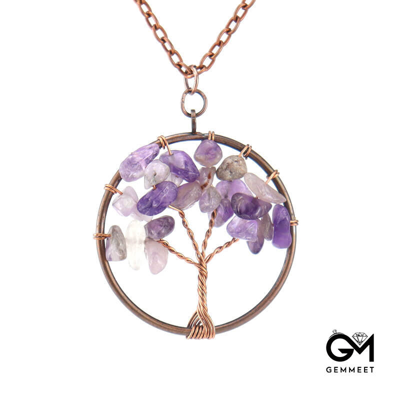 Red Copper Crystal Tree of Life Necklace