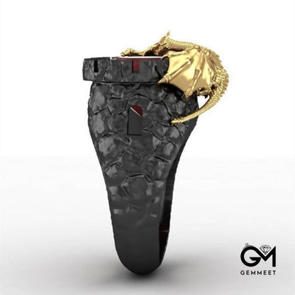 Punk Goth Rock Red Zircon Dragon Ring