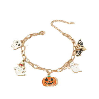 Halloween Funny Cartoon Cute Pumpkin Ghost Skull Pendant Bracelet For Women