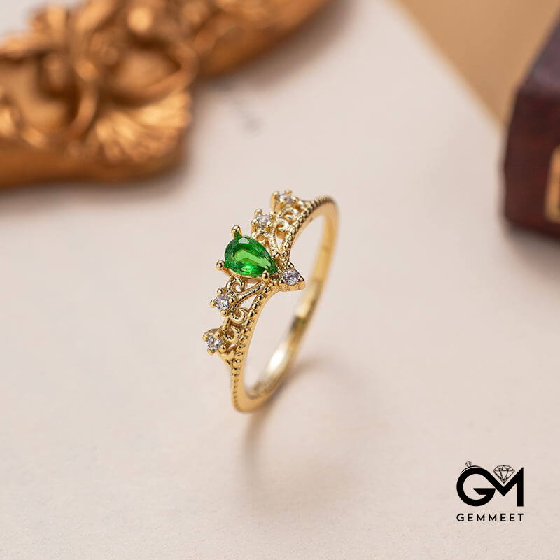 Green Zircon Crown Gold Plated Ring