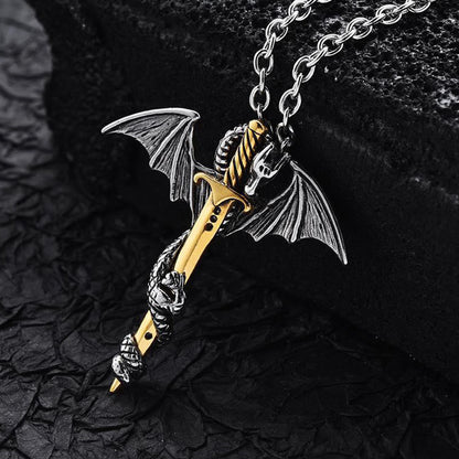 Classic Vintage Warrior Dragon Sword Necklace