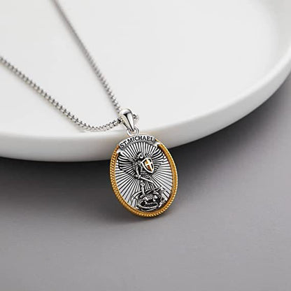 St. Michael Medal Sword Shield Necklace