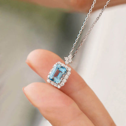 s925 Silver Blue Topaz Zircon Necklace