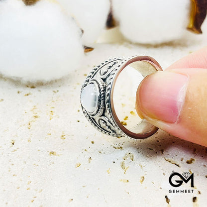 Fashionable Bohemian Moon Moonstone Ring