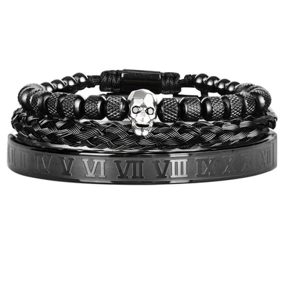 3pcs/Set Skull Stainless Steel Oil Dropped Roman Numeral Bracelet Set