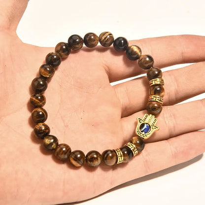 Hamsa Hand Tiger Eye String Bracelet