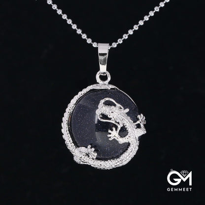 Blue Sand Stone Dragon Necklace