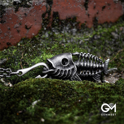 Dark Fishing Bone Halloween Pendant Necklace