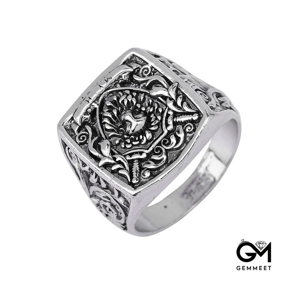 Retro Punk Lion Head Shield Knight Ring