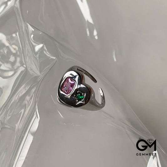 Green Star Zircon Pink Zircon Love Ring