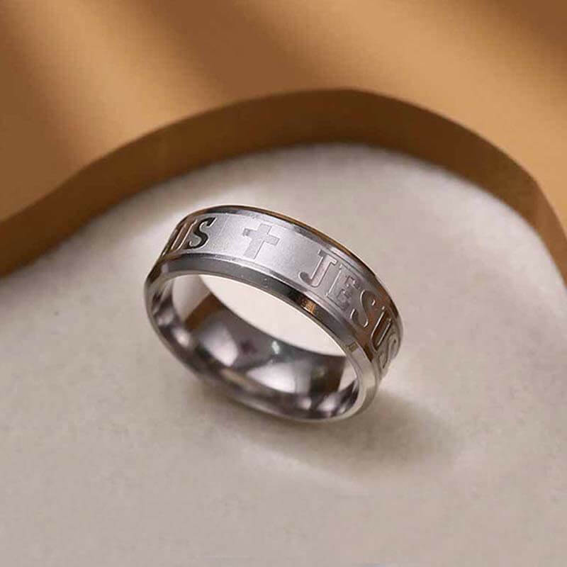 Jesus Cross Letter Bible Wedding Band Ring