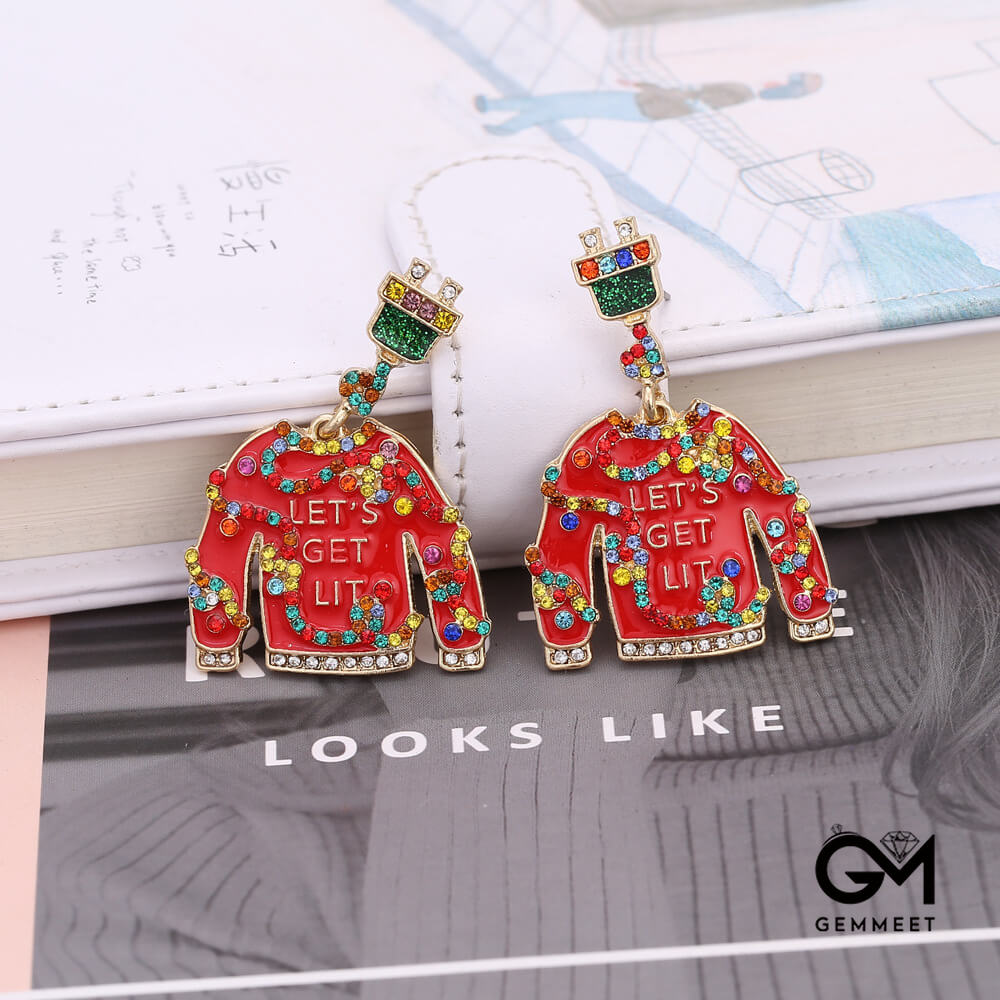 Christmas Earrings Personality Clothes Modeling Drop Oil Diamond Earrings Christmas Color Zircon Earrings