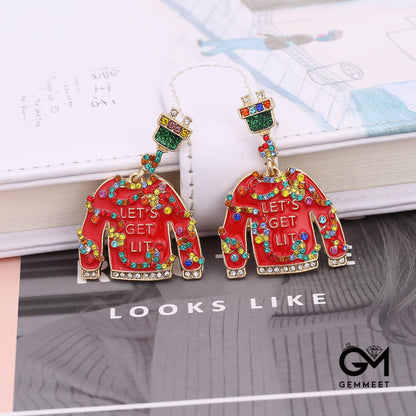 Christmas Earrings Personality Clothes Modeling Drop Oil Diamond Earrings Christmas Color Zircon Earrings